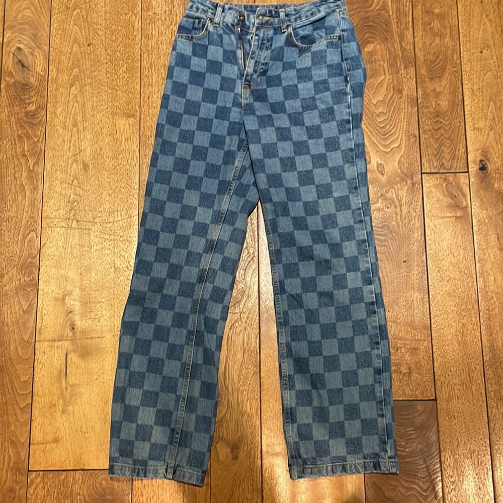 Patterned straight leg jeans
